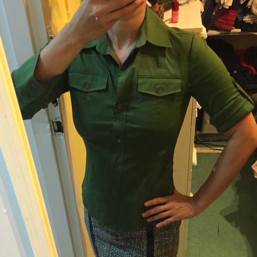 THEORY Stretch Cotton Green Button Down Shirt P